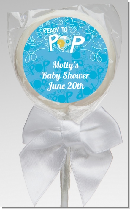 She's Ready To Pop Blue - Personalized Baby Shower Lollipop Favors