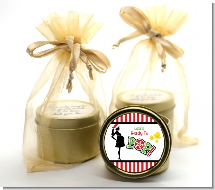 She's Ready To Pop Christmas Edition - Baby Shower Gold Tin Candle Favors