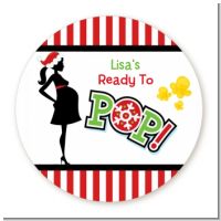 She's Ready To Pop Christmas Edition - Round Personalized Baby Shower Sticker Labels