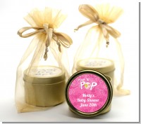 She's Ready To Pop Pink - Baby Shower Gold Tin Candle Favors