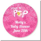 She's Ready To Pop Pink - Round Personalized Baby Shower Sticker Labels