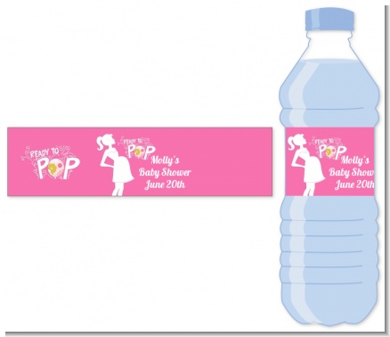 She's Ready To Pop Pink - Personalized Baby Shower Water Bottle Labels