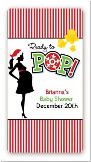 She's Ready To Pop Christmas Edition - Custom Rectangle Baby Shower Sticker/Labels