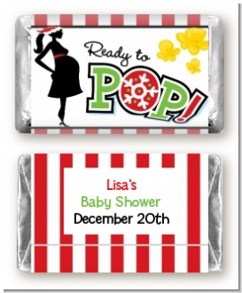 She's Ready To Pop Christmas Edition - Personalized Baby Shower Mini Candy Bar Wrappers