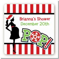 She's Ready To Pop Christmas Edition - Square Personalized Baby Shower Sticker Labels