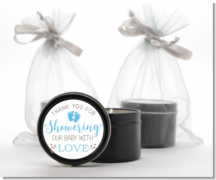 Showering Our Baby Boy - Baby Shower Black Candle Tin Favors