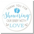 Showering Our Baby Boy - Round Personalized Baby Shower Sticker Labels thumbnail