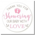 Showering Our Baby Girl - Round Personalized Baby Shower Sticker Labels thumbnail