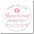 Showering Our Baby Girl - Round Personalized Baby Shower Sticker Labels thumbnail