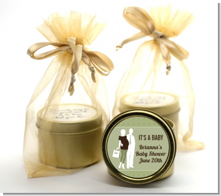 Silhouette Couple | It's a Baby Neutral - Baby Shower Gold Tin Candle Favors