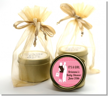 Silhouette Couple | It's a Girl - Baby Shower Gold Tin Candle Favors