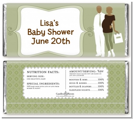 Silhouette Couple African American It's a Baby Neutral - Personalized Baby Shower Candy Bar Wrappers