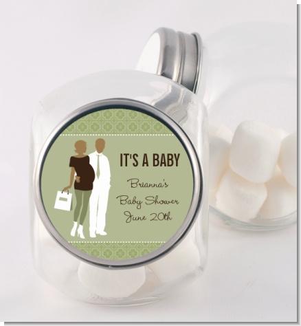 Silhouette Couple African American It's a Baby Neutral - Personalized Baby Shower Candy Jar