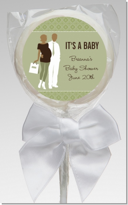 Silhouette Couple African American It's a Baby Neutral - Personalized Baby Shower Lollipop Favors