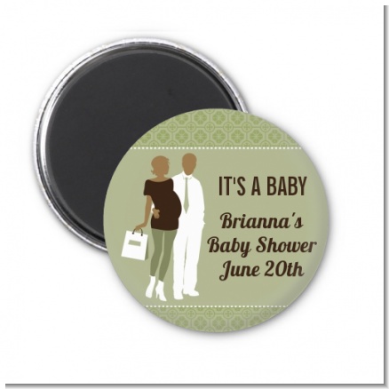 Silhouette Couple African American It's a Baby Neutral - Personalized Baby Shower Magnet Favors