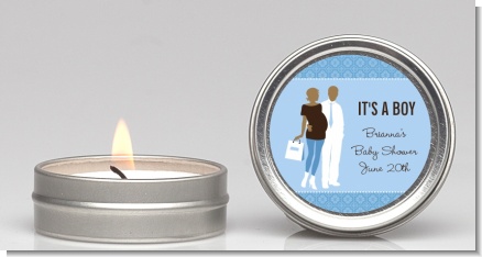 Silhouette Couple African American It's a Boy - Baby Shower Candle Favors