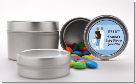 Silhouette Couple African American It's a Boy - Custom Baby Shower Favor Tins