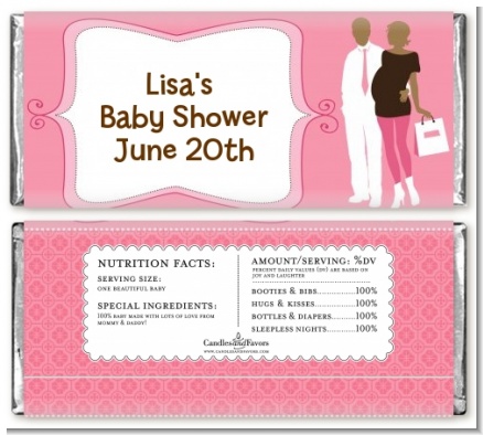 Silhouette Couple African American It's a Girl - Personalized Baby Shower Candy Bar Wrappers