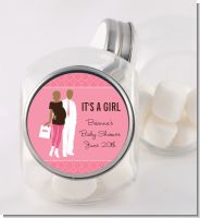 Silhouette Couple African American It's a Girl - Personalized Baby Shower Candy Jar