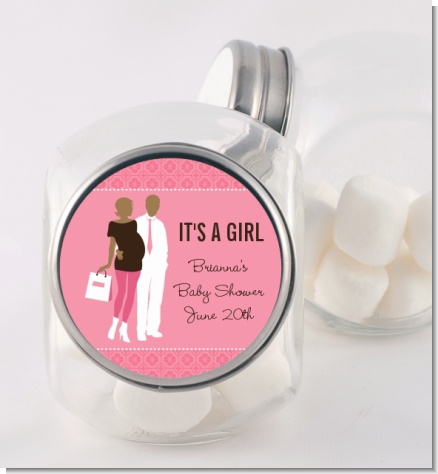 Silhouette Couple African American It's a Girl - Personalized Baby Shower Candy Jar