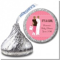 Silhouette Couple African American It's a Girl - Hershey Kiss Baby Shower Sticker Labels