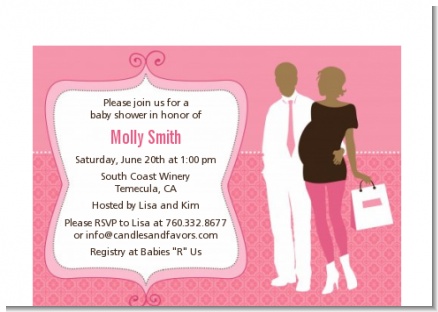 Silhouette Couple African American It's a Girl - Baby Shower Petite Invitations