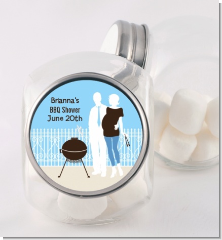 Silhouette Couple BBQ Boy - Personalized Baby Shower Candy Jar