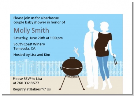 Silhouette Couple BBQ Boy - Baby Shower Petite Invitations