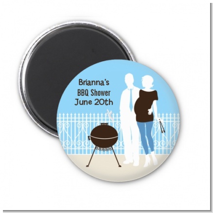 Silhouette Couple BBQ Boy - Personalized Baby Shower Magnet Favors
