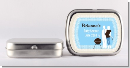 Silhouette Couple BBQ Boy - Personalized Baby Shower Mint Tins