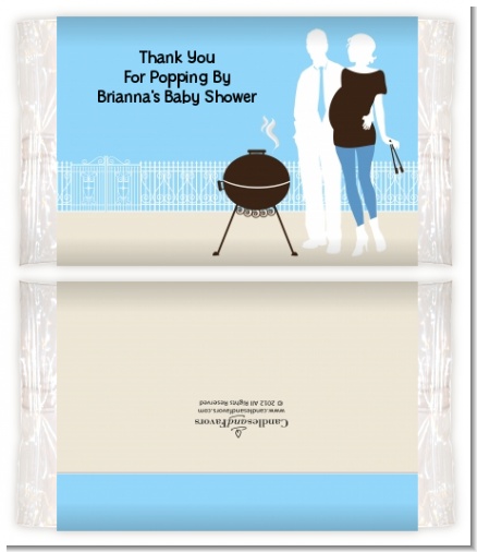 Silhouette Couple BBQ Boy - Personalized Popcorn Wrapper Baby Shower Favors
