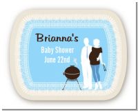 Silhouette Couple BBQ Boy - Personalized Baby Shower Rounded Corner Stickers