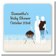 Silhouette Couple BBQ Boy - Square Personalized Baby Shower Sticker Labels thumbnail