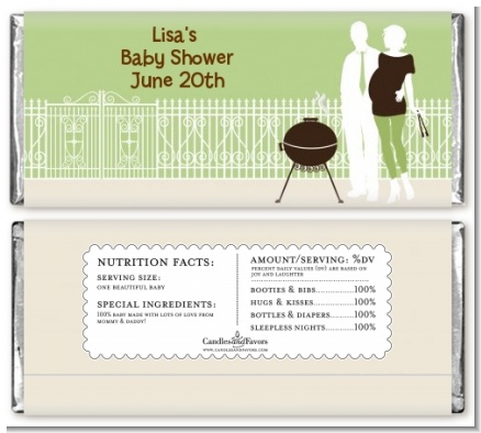 Silhouette Couple BBQ Neutral - Personalized Baby Shower Candy Bar Wrappers