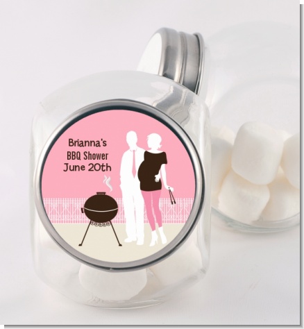 Silhouette Couple BBQ Girl - Personalized Baby Shower Candy Jar
