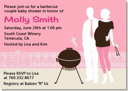 Silhouette Couple BBQ Girl - Baby Shower Invitations