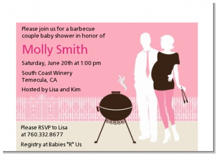 Silhouette Couple BBQ Girl - Baby Shower Petite Invitations