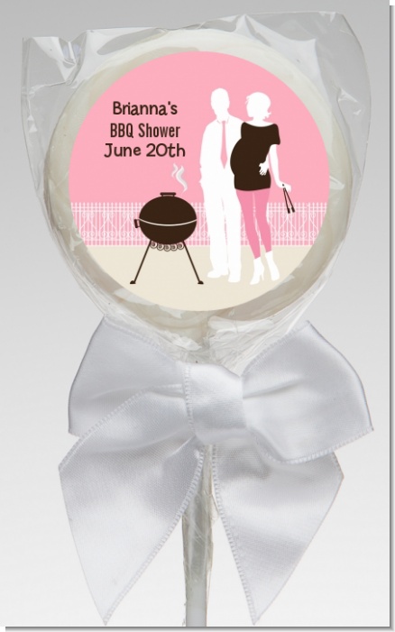 Silhouette Couple BBQ Girl - Personalized Baby Shower Lollipop Favors