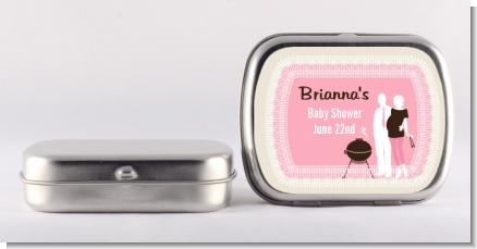 Silhouette Couple BBQ Girl - Personalized Baby Shower Mint Tins