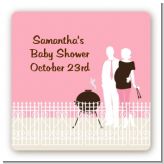 Silhouette Couple BBQ Girl - Square Personalized Baby Shower Sticker Labels