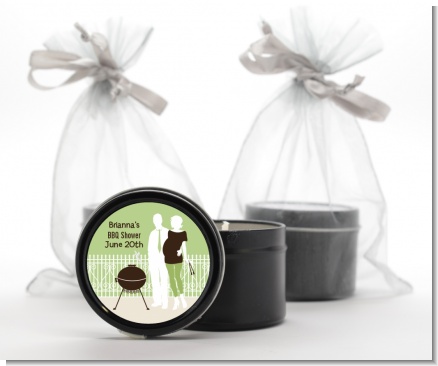 Silhouette Couple BBQ Neutral - Baby Shower Black Candle Tin Favors