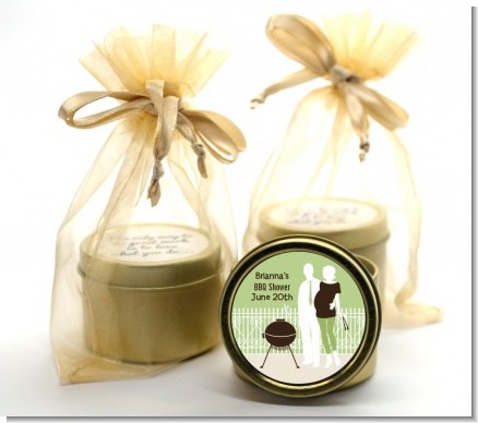 Silhouette Couple BBQ Neutral - Baby Shower Gold Tin Candle Favors