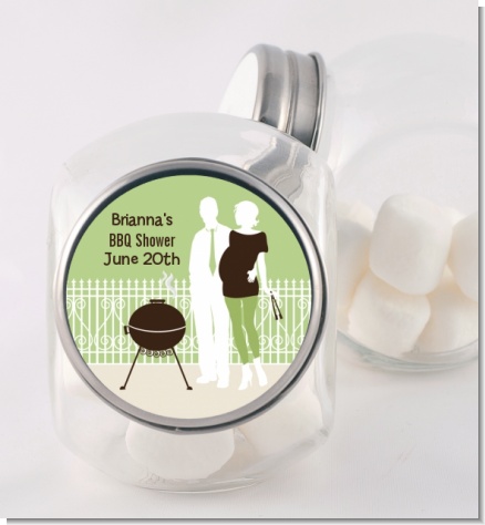 Silhouette Couple BBQ Neutral - Personalized Baby Shower Candy Jar