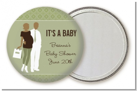 Silhouette Couple African American It's a Baby Neutral - Personalized Baby Shower Pocket Mirror Favors