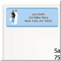 Silhouette Couple African American It's a Boy - Baby Shower Return Address Labels