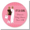 Silhouette Couple African American It's a Girl - Round Personalized Baby Shower Sticker Labels thumbnail