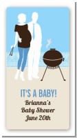 Silhouette Couple BBQ Boy - Custom Rectangle Baby Shower Sticker/Labels