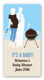 Silhouette Couple BBQ Boy - Custom Rectangle Baby Shower Sticker/Labels