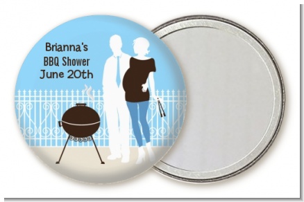 Silhouette Couple BBQ Boy - Personalized Baby Shower Pocket Mirror Favors