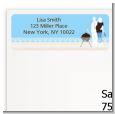 Silhouette Couple BBQ Boy - Baby Shower Return Address Labels thumbnail